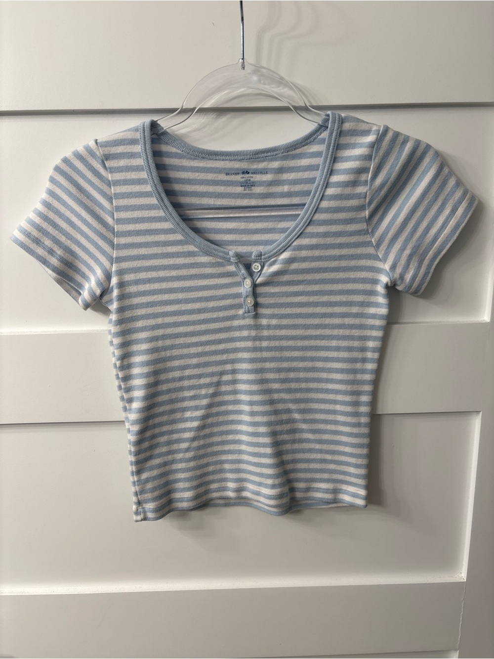 Brandy Melville 100% Cotton Striped Henley Crop Top